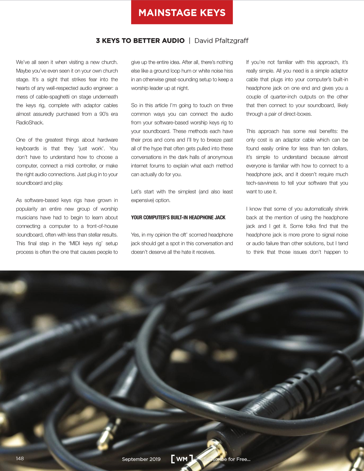 3 Keys to Better Audio: Worship Musician Mag September 2019!